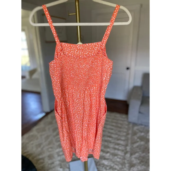 Old Navy Ditsy Floral Romper Orange Beach Vaca Resort Square Neck Boho Feminine - Picture 3 of 10